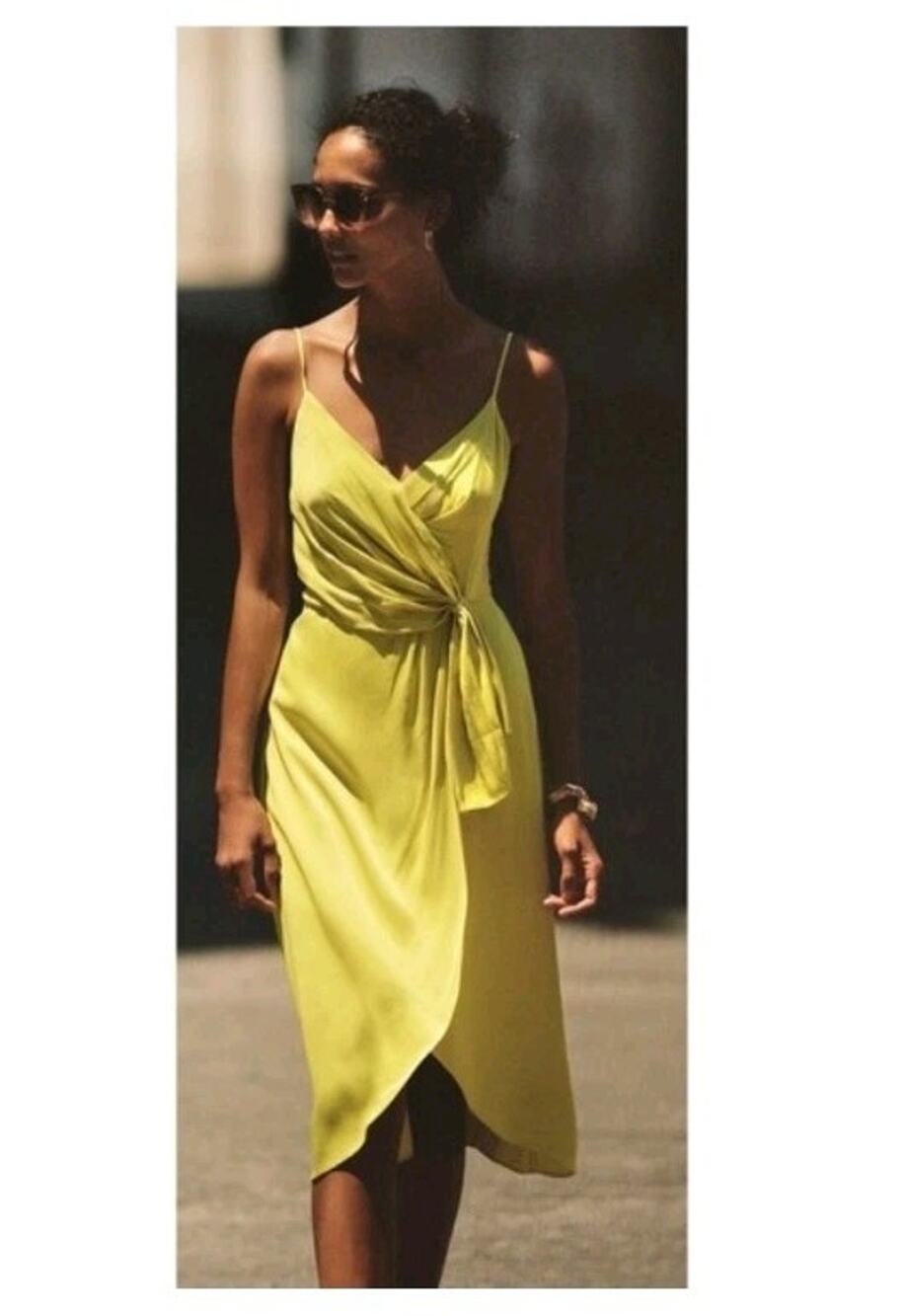 Anthropologie Chartreuse Slip On Dress Size 6 NWT Viscose Mini Wrap